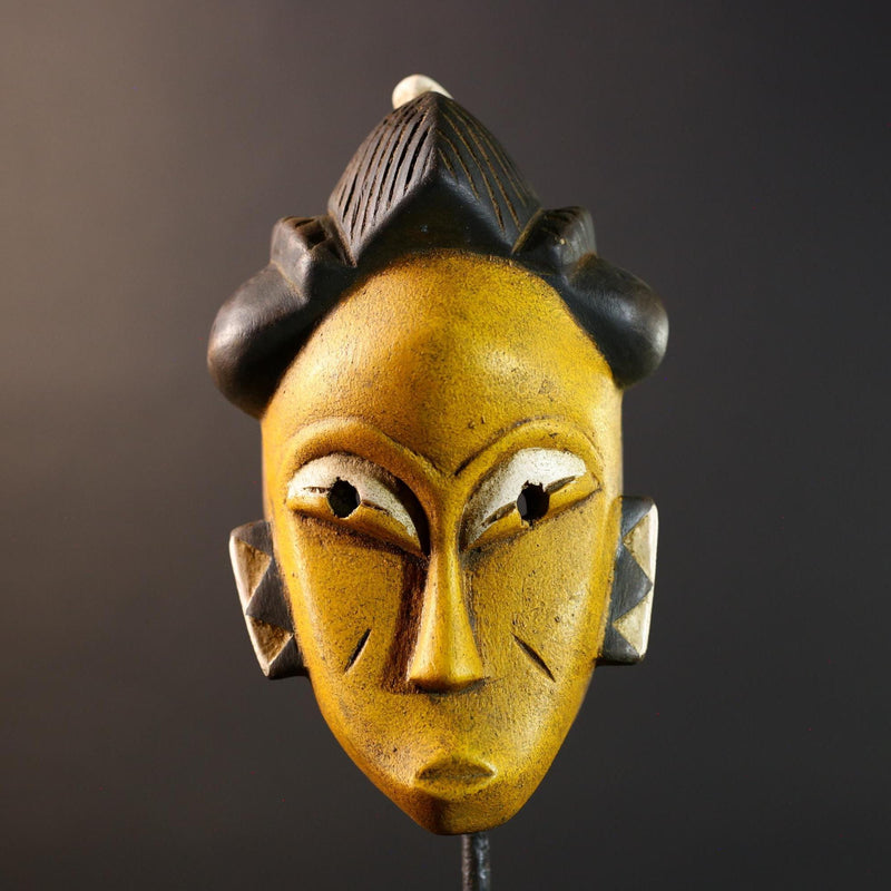 African Guro hair mask wood sculpture vintage tribal wall art handmade craft piece collectible décor statement piece unique design -G5738