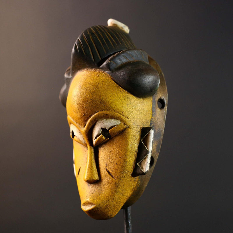African Guro hair mask wood sculpture vintage tribal wall art handmade craft piece collectible décor statement piece unique design -G5738