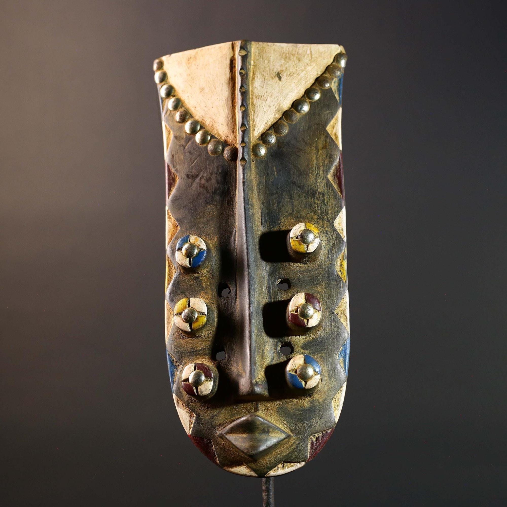 African Grebo mask wood sculpture vintage tribal wall art handcrafted home decor collectible statement art piece quality accent unique-G5740