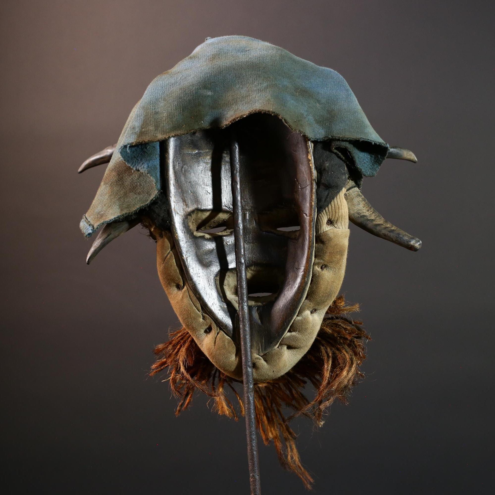 Vintage Dan Cowrie Shell Mask – Authentic Hand-Carved Wood Headdress from Côte d’Ivoire, Ritual Ancestral Art, Tribal Wall Decor-G5649