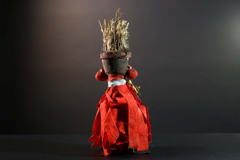 African Authentic Tribal Nkisi Fetish Doll Bakongo Power Figure Hand‑Carved Wood with Cowrie Shells & Raffia Sculpture Rare Antique -G5743