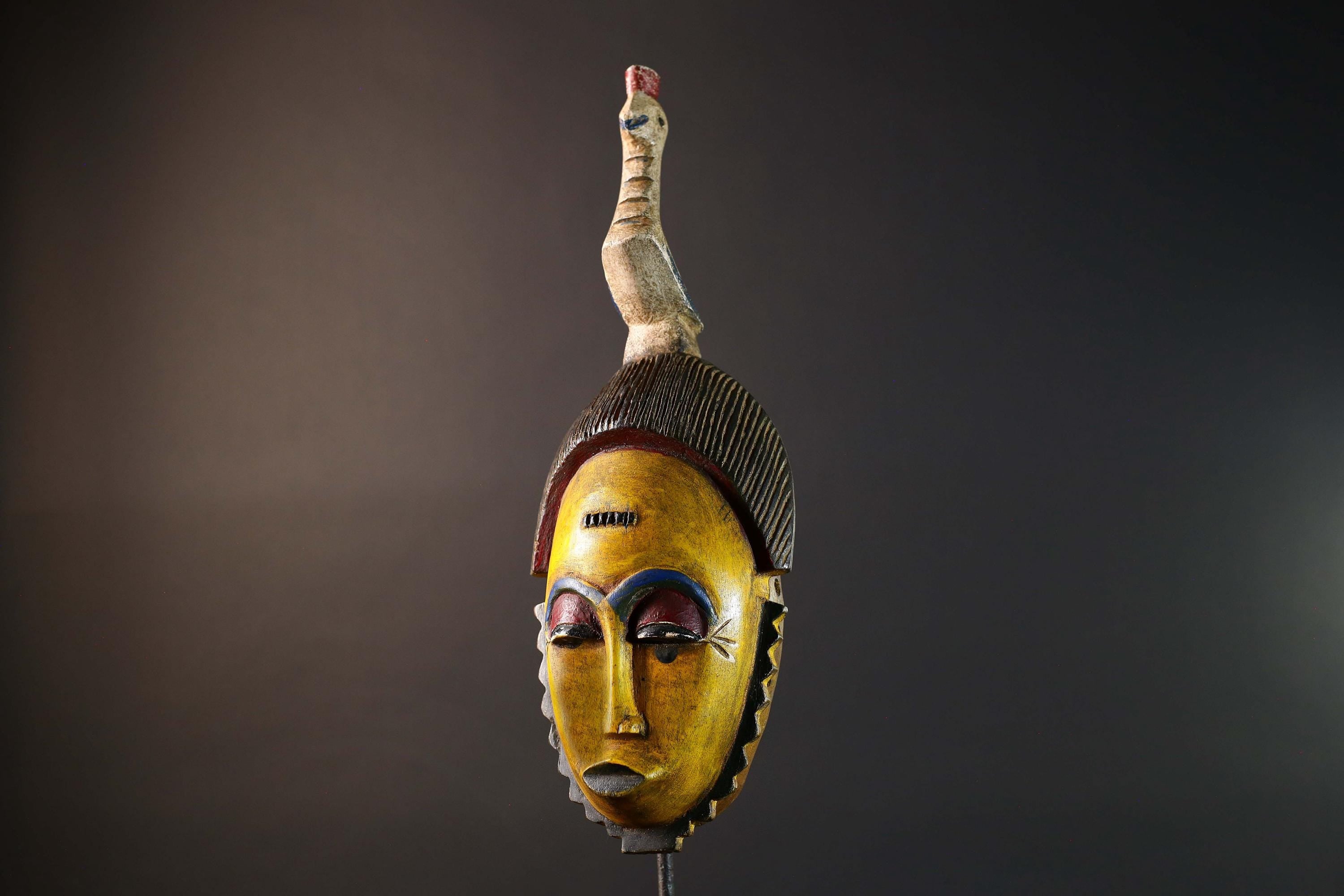 African Guro wooden Mask Tribal Face Home Decor Sculpture Vintage Wall Art Gift Hand Carved Authentic Cultural Ornamental-G5744