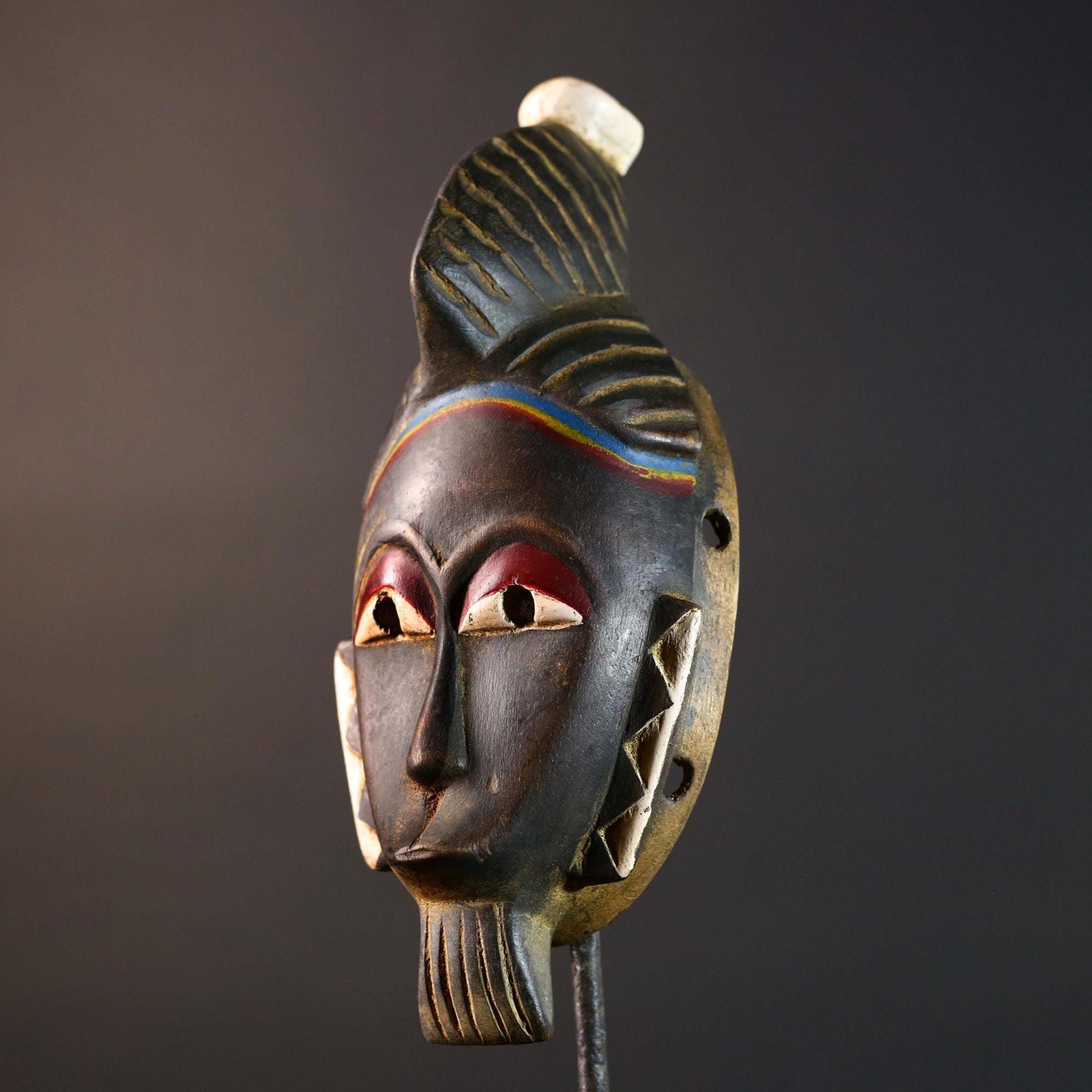 African Guro wooden mask tribal face wall art vintage sculpture home decor gift hand carved cultural display accent ornament rare-G5747