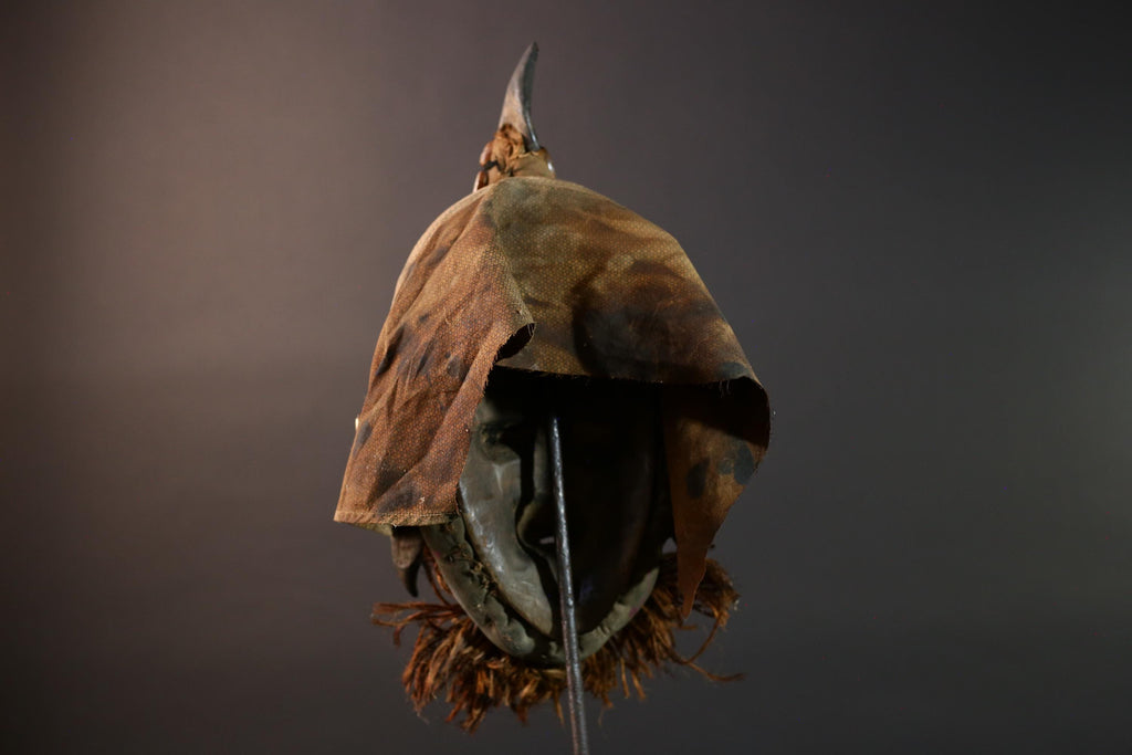 African Dan Horned Mask Carved Wood Cowrie Shell Horsehair Textile Ritual Art Decor West Africa Spiritual Ceremony Authentic Rare-G5665