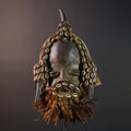 African Dan Horned Mask Carved Wood Cowrie Shell Horsehair Textile Ritual Art Decor West Africa Spiritual Ceremony Authentic Rare-G5665