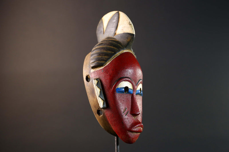 Unique Hand‐Carved African Guro Mask with Horned Crown, Authentic Ivorian Tribal Wood Art, Ethnic Wall Hanging Decor, Gallery Display -G5749