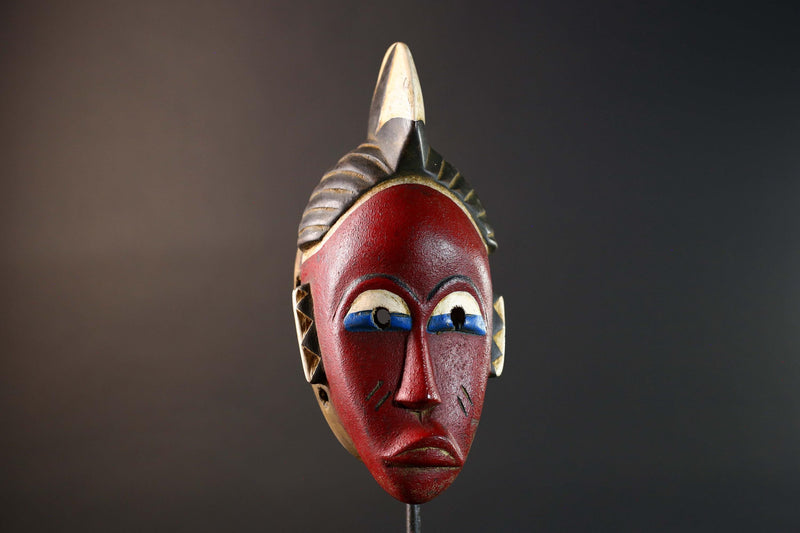 Unique Hand‐Carved African Guro Mask with Horned Crown, Authentic Ivorian Tribal Wood Art, Ethnic Wall Hanging Decor, Gallery Display -G5749