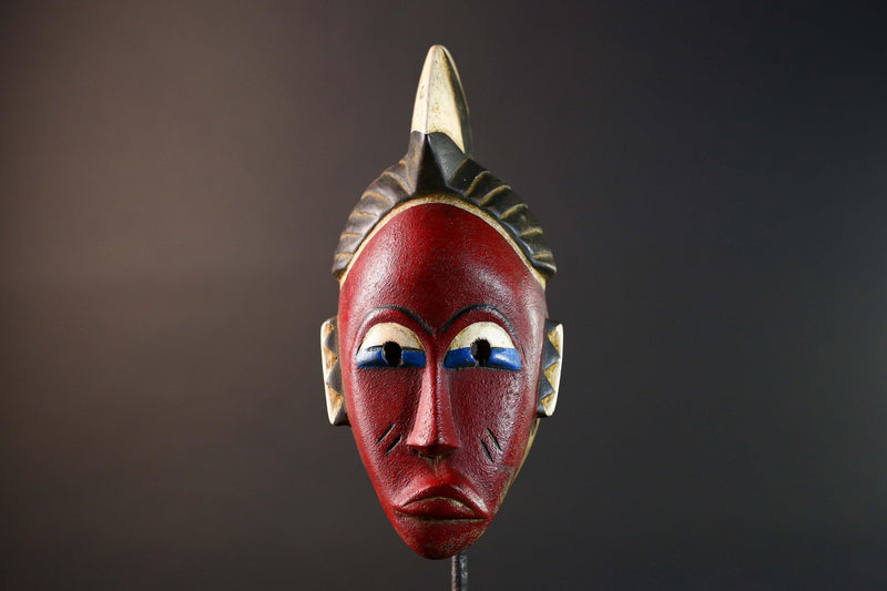 Unique Hand‐Carved African Guro Mask with Horned Crown, Authentic Ivorian Tribal Wood Art, Ethnic Wall Hanging Decor, Gallery Display -G5749