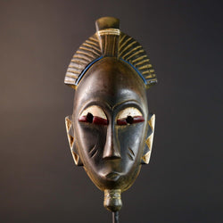 Guro Mask Handcarved Tribal Wall Art Decor Vintage Ethnic Wood Sculpture Home Accent Collectible Museum Authentic African Heritage-G5751