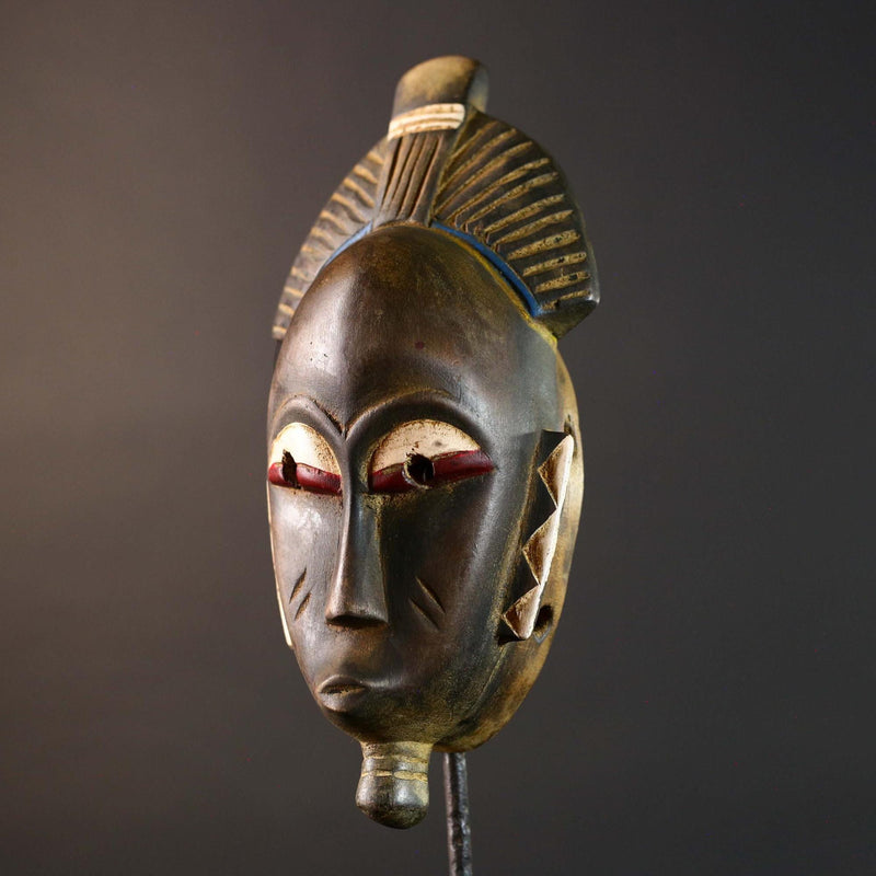 Guro Mask Handcarved Tribal Wall Art Decor Vintage Ethnic Wood Sculpture Home Accent Collectible Museum Authentic African Heritage-G5751
