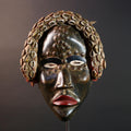 African Dan Mask Carved Wood Tribal Face Cowrie Shell Headdress Liberian Ritual Wall Art Handmade Collectible-G5666