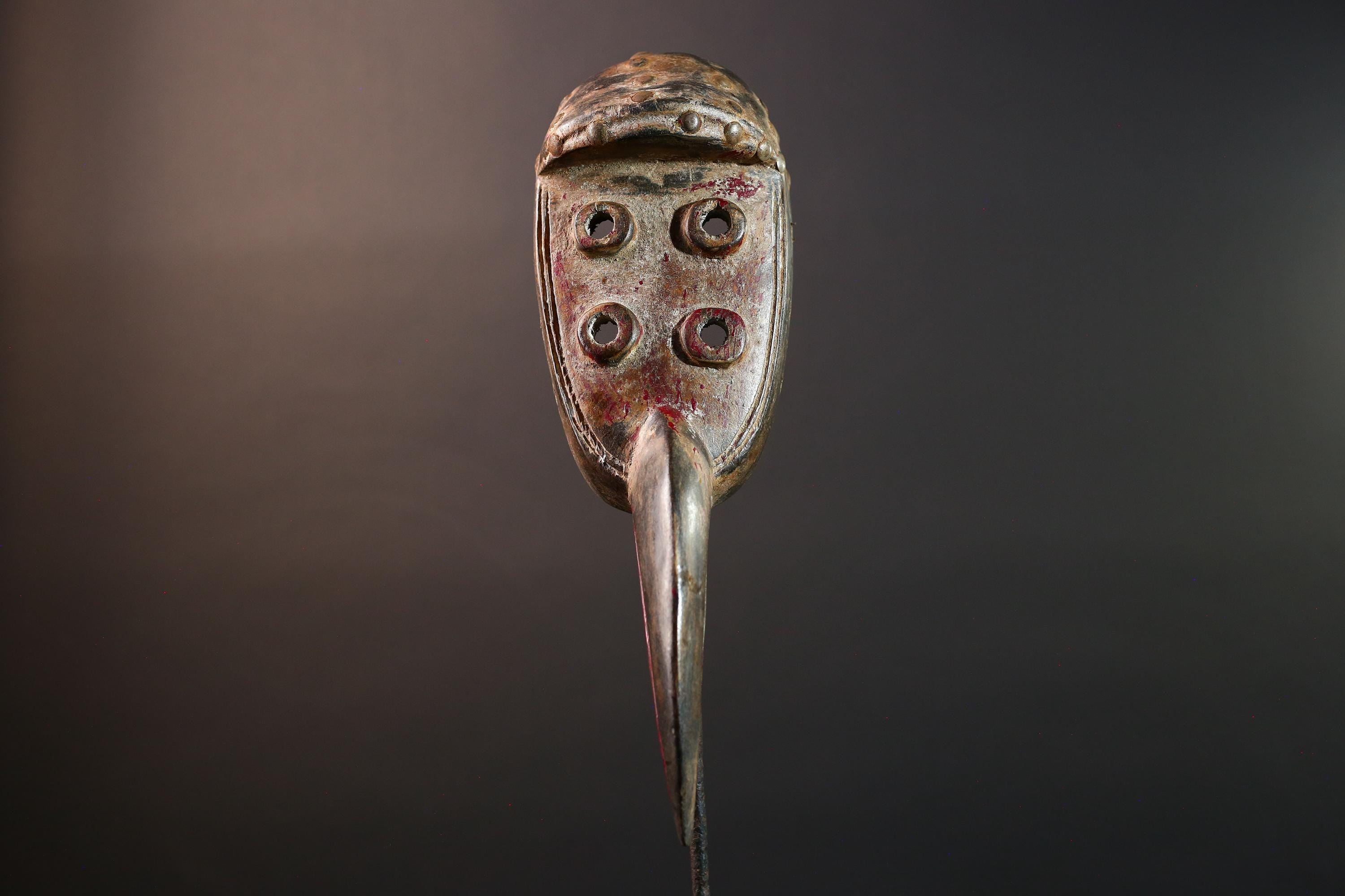 African Tribal Wall Mask Grebo Bird Beak Carved Wood Art Liberia Face Decor Vintage African Sculpture Wall Hanging Mask-G5668
