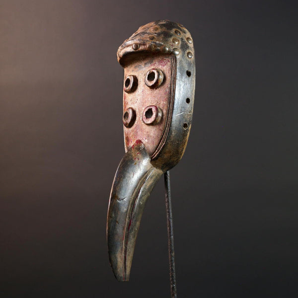 African Tribal Wall Mask Grebo Bird Beak Carved Wood Art Liberia Face Decor Vintage African Sculpture Wall Hanging Mask-G5668