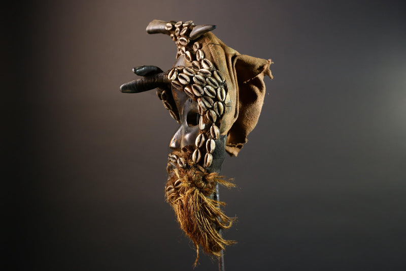 African Dan Antelope Mask Tribal Carved Wood Face Côte d’Ivoire Cowrie Beard Horns Ritual Wall Art Decor Mask African-G5671