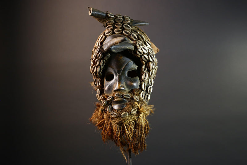 African Dan Antelope Mask Tribal Carved Wood Face Côte d’Ivoire Cowrie Beard Horns Ritual Wall Art Decor Mask African-G5671