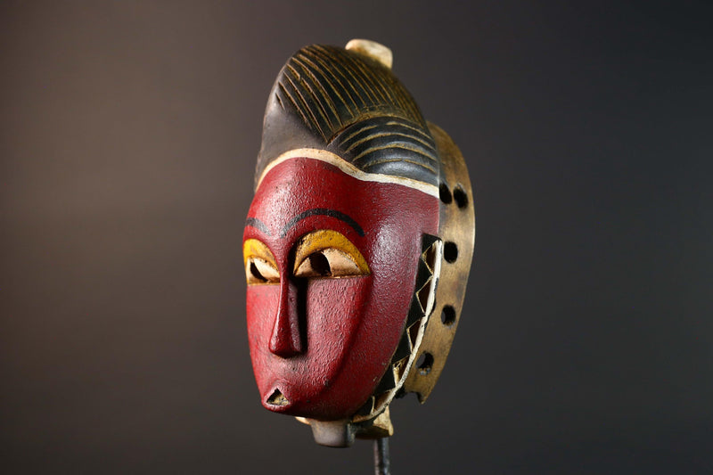 African Red Tribal Mask Carved Wood Vintage Home Decor Wall Art Gift Unique Sculpture Handcrafted ArtisanMade Decorative Accent-G5753
