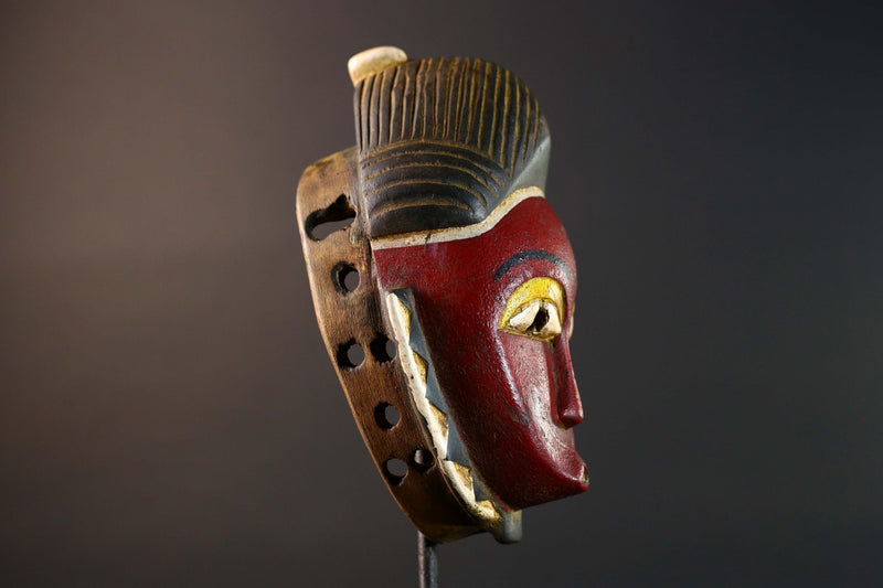 African Red Tribal Mask Carved Wood Vintage Home Decor Wall Art Gift Unique Sculpture Handcrafted ArtisanMade Decorative Accent-G5753