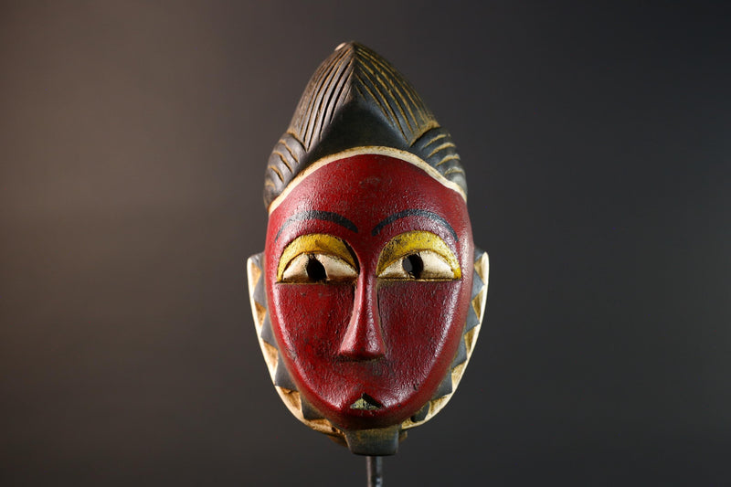 African Red Tribal Mask Carved Wood Vintage Home Decor Wall Art Gift Unique Sculpture Handcrafted ArtisanMade Decorative Accent-G5753