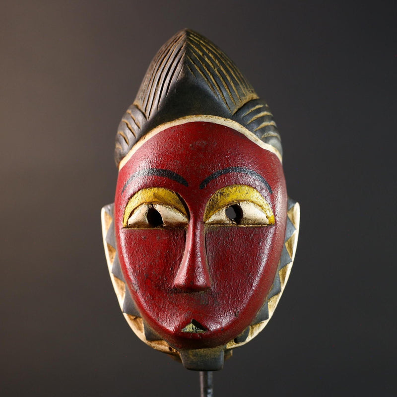 African Red Tribal Mask Carved Wood Vintage Home Decor Wall Art Gift Unique Sculpture Handcrafted ArtisanMade Decorative Accent-G5753