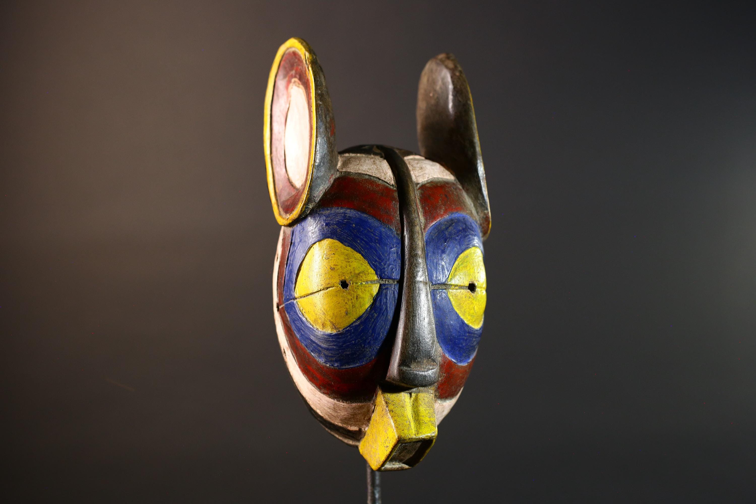 Authentic Vintage African Bwa Bobo Wooden Carved Mask Painted Geometric Face Sculpture Home Decor Unique Collectible Gift Wall Art G5678