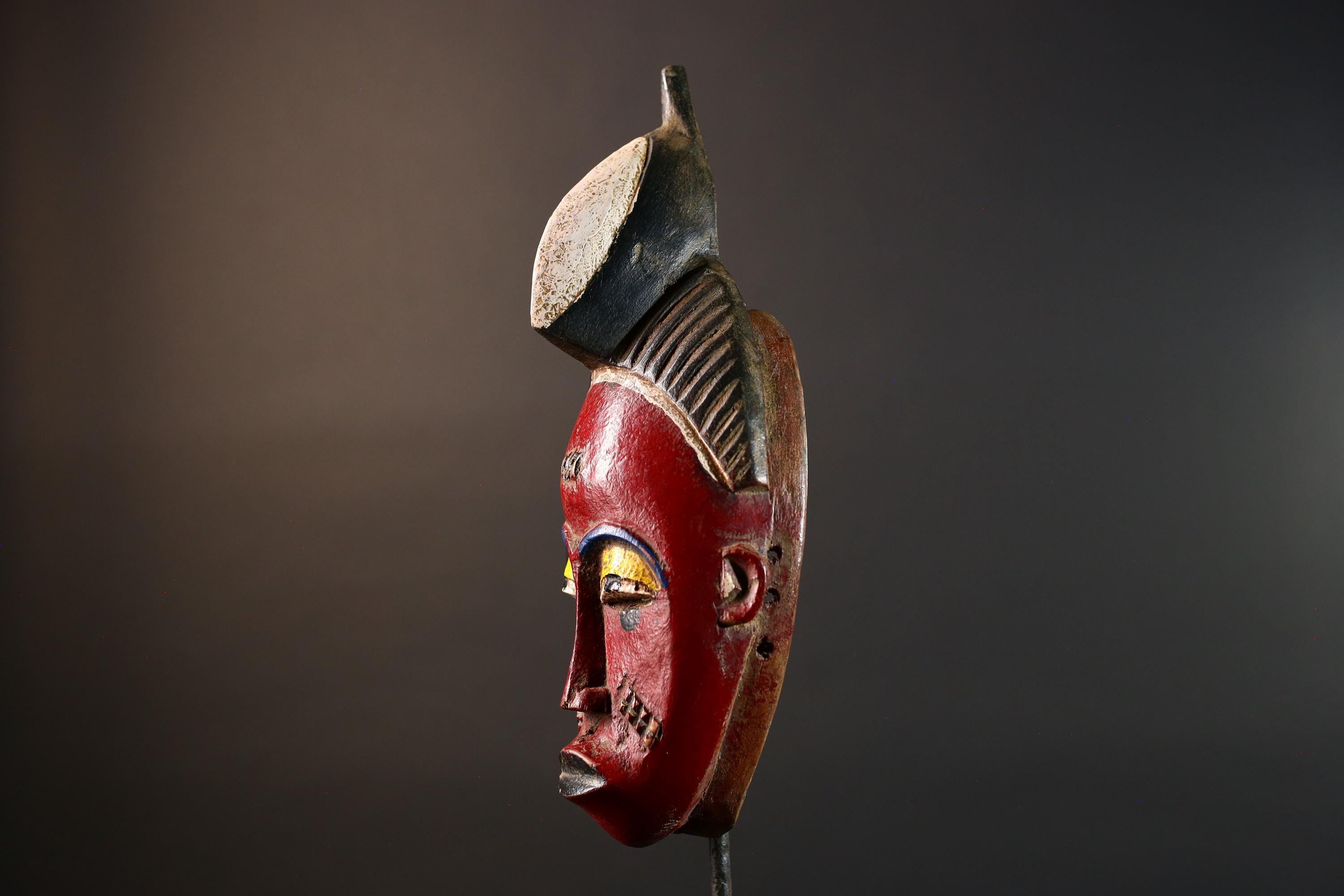 African Guro Tribal Mask Carved Wood Ethnic Home Decor Collectible Vintage Sculpture Handmade Wall Art Authentic Cultural Artifact-G5680
