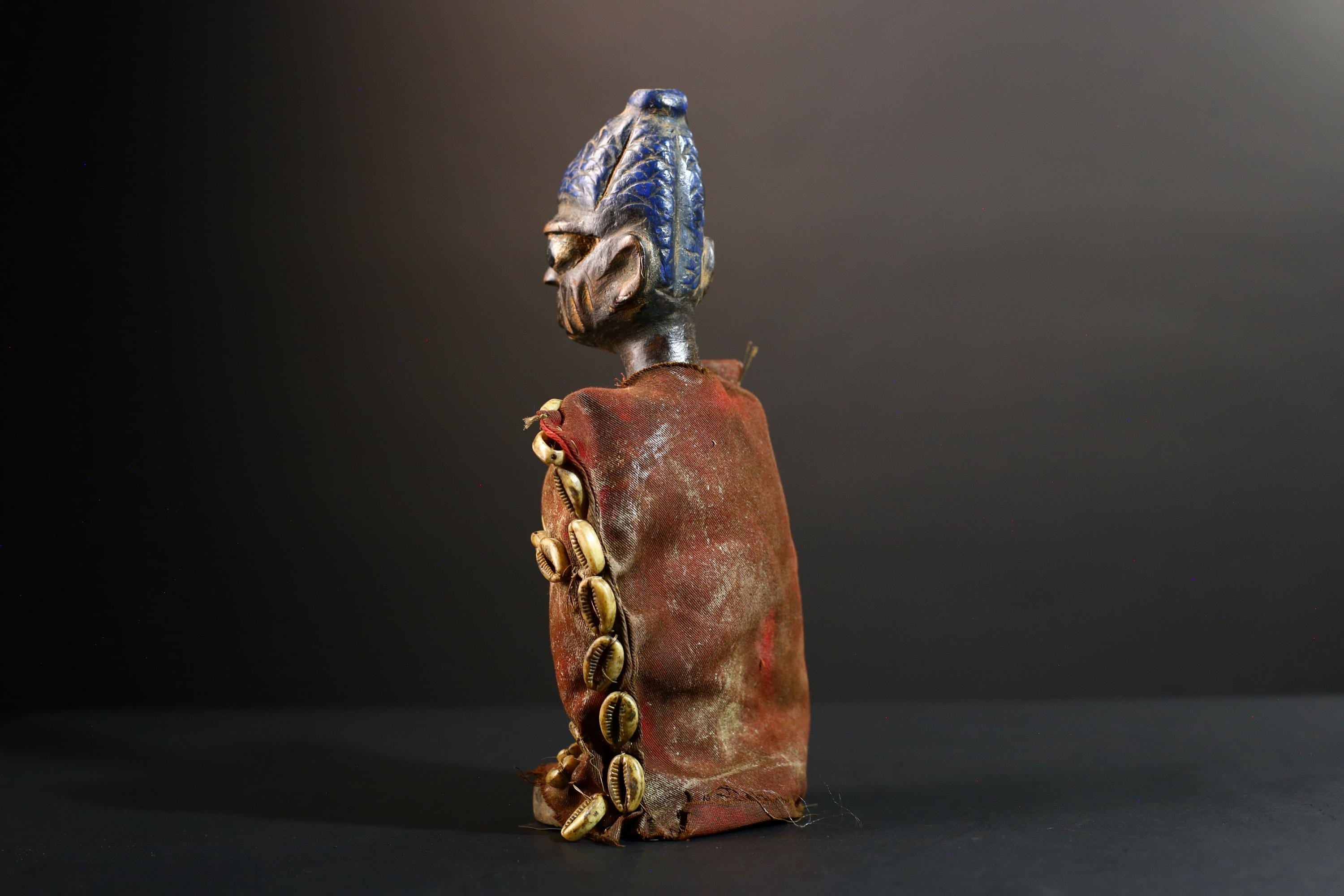 African Cowrie Shell Doll Carved Wood Tribal Fetish Figure Vintage Home Decor Unique Collectible Ethnic Wall Art Cultural Gift-G5683