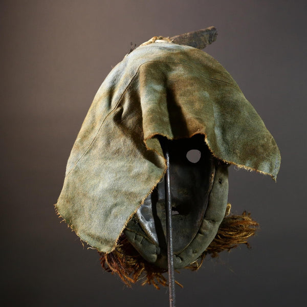 African tribal mask Dan cowrie dotted face raffia beard wall art decorative wood carving home decor cultural accent sculpture vintage-G5676