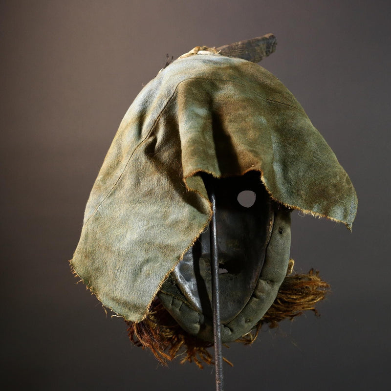African tribal mask Dan cowrie dotted face raffia beard wall art decorative wood carving home decor cultural accent sculpture vintage-G5676