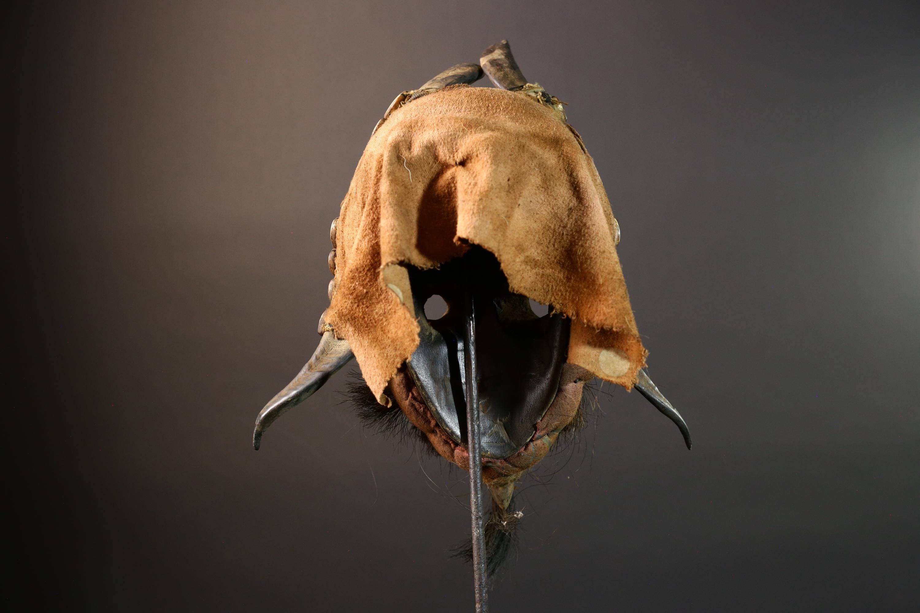 African Mask Cowrie Shell Warrior Tribal Wall Art Boho Decor, Hand-Carved Hardwood Mask with Animal Hair Beard Ethnic Home Accent Mask-G5687