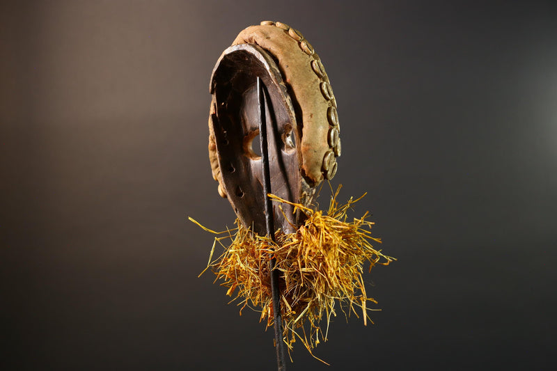 African Dan Mask Cowrie Shell Raffia Beard Hand Carved Wooden Ethnic Tribal Wall Hanging Art Sculpture Patina Handpainted RusticII ECO-G5697