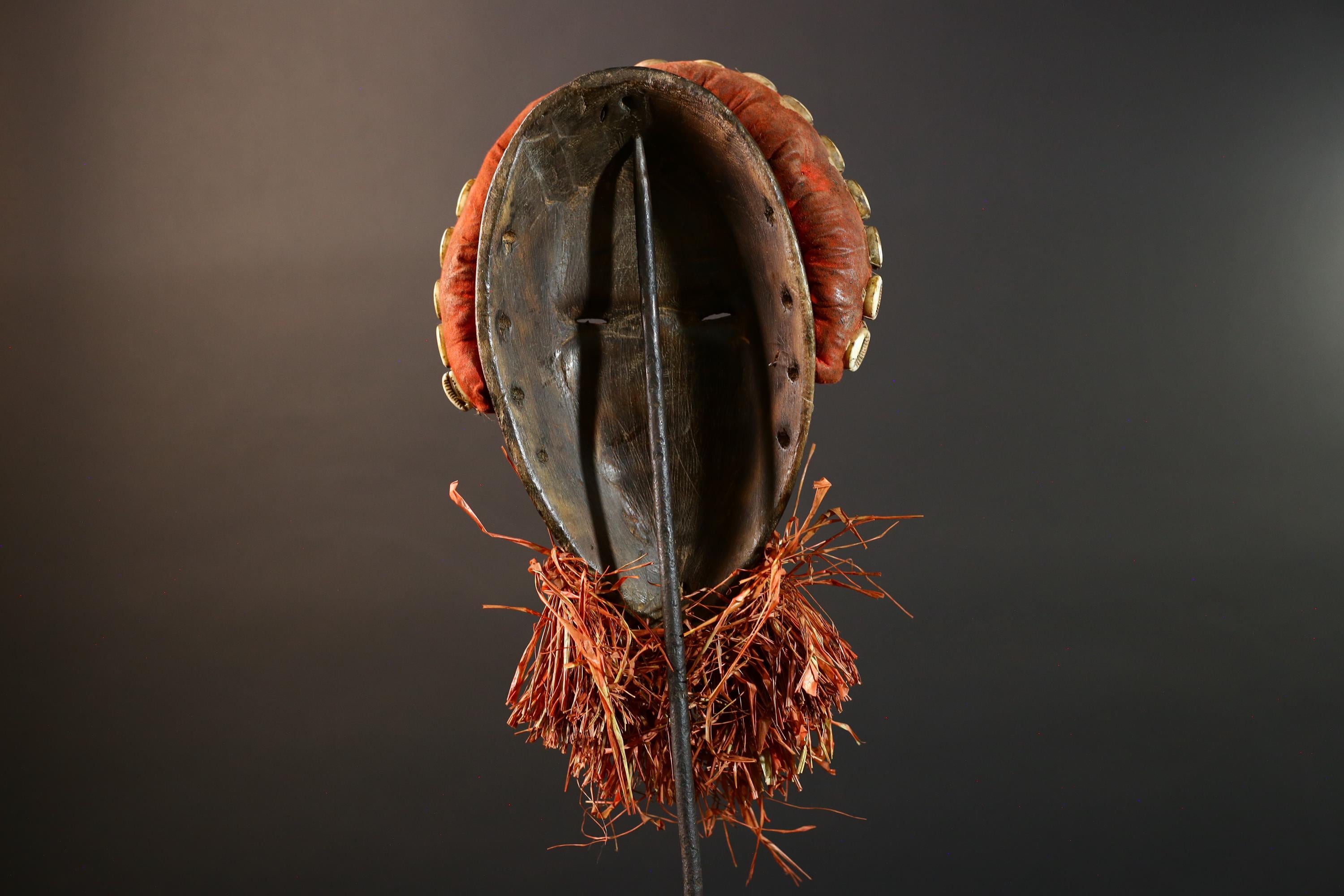 Authentic African Cowrie Shell Mask with Colorful and Raffia Beard Hand-Carved Wooden Tribal Face Wall Art Collectible Decor Piece-G5699