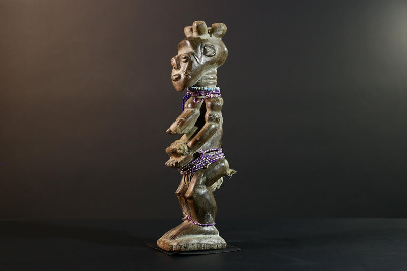 African wood statue hand carved tribal decor unique sculpture for home decor accent collectible masterpiece artisanal carving art.-G5713