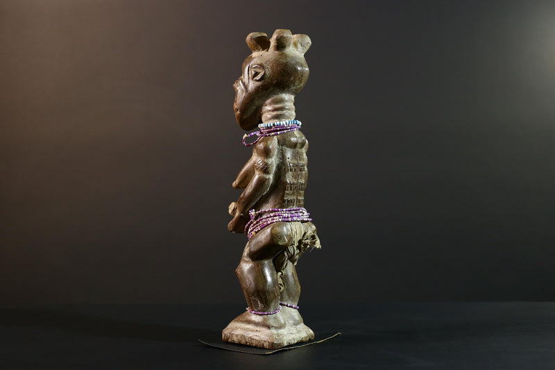 African wood statue hand carved tribal decor unique sculpture for home decor accent collectible masterpiece artisanal carving art.-G5713