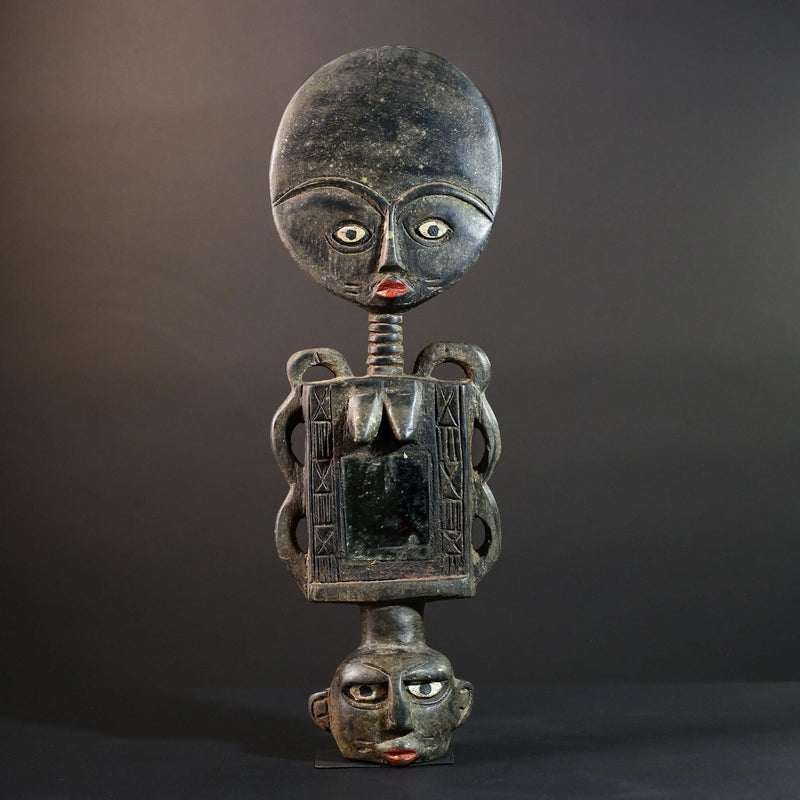 African wood statue hand carved tribal accent sculpture collectible art piece ancestral decor rare heirloom piece handmade-G5716
