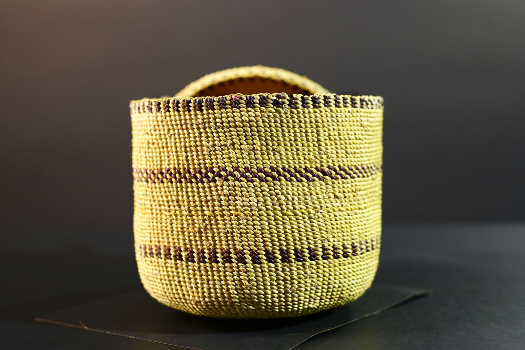 Handwoven Sisal Basket Boho Storage Container Natural Tribal Home Decor Eco-Friendly Organization Accent Gift Global Handcrafted Art G5719