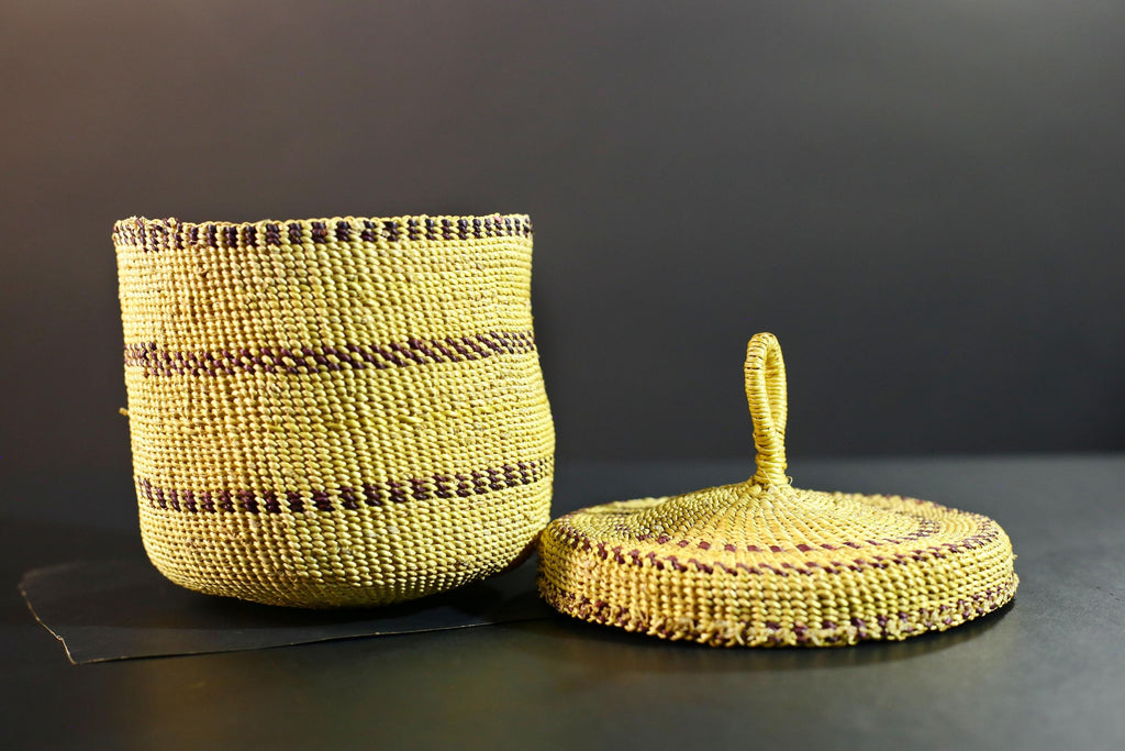 Handwoven Sisal Basket Boho Storage Container Natural Tribal Home Decor Eco-Friendly Organization Accent Gift Global Handcrafted Art G5719