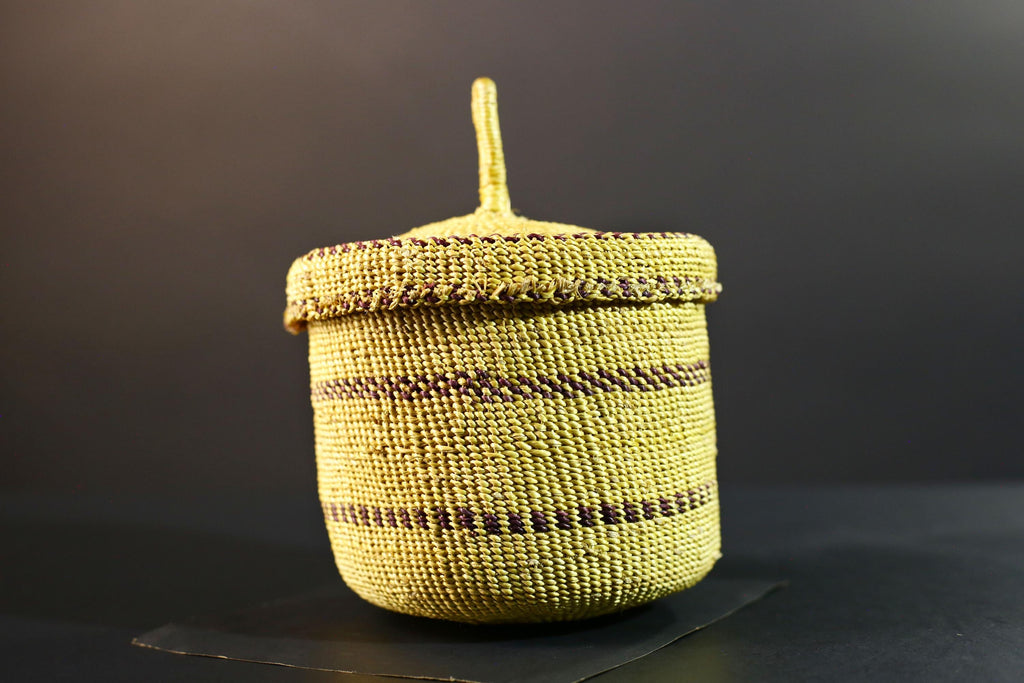 Handwoven Sisal Basket Boho Storage Container Natural Tribal Home Decor Eco-Friendly Organization Accent Gift Global Handcrafted Art G5719