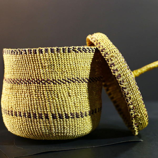 Handwoven Sisal Basket Boho Storage Container Natural Tribal Home Decor Eco-Friendly Organization Accent Gift Global Handcrafted Art G5719