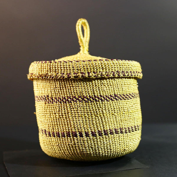 Handwoven Sisal Basket Boho Storage Container Natural Tribal Home Decor Eco-Friendly Organization Accent Gift Global Handcrafted Art G5719