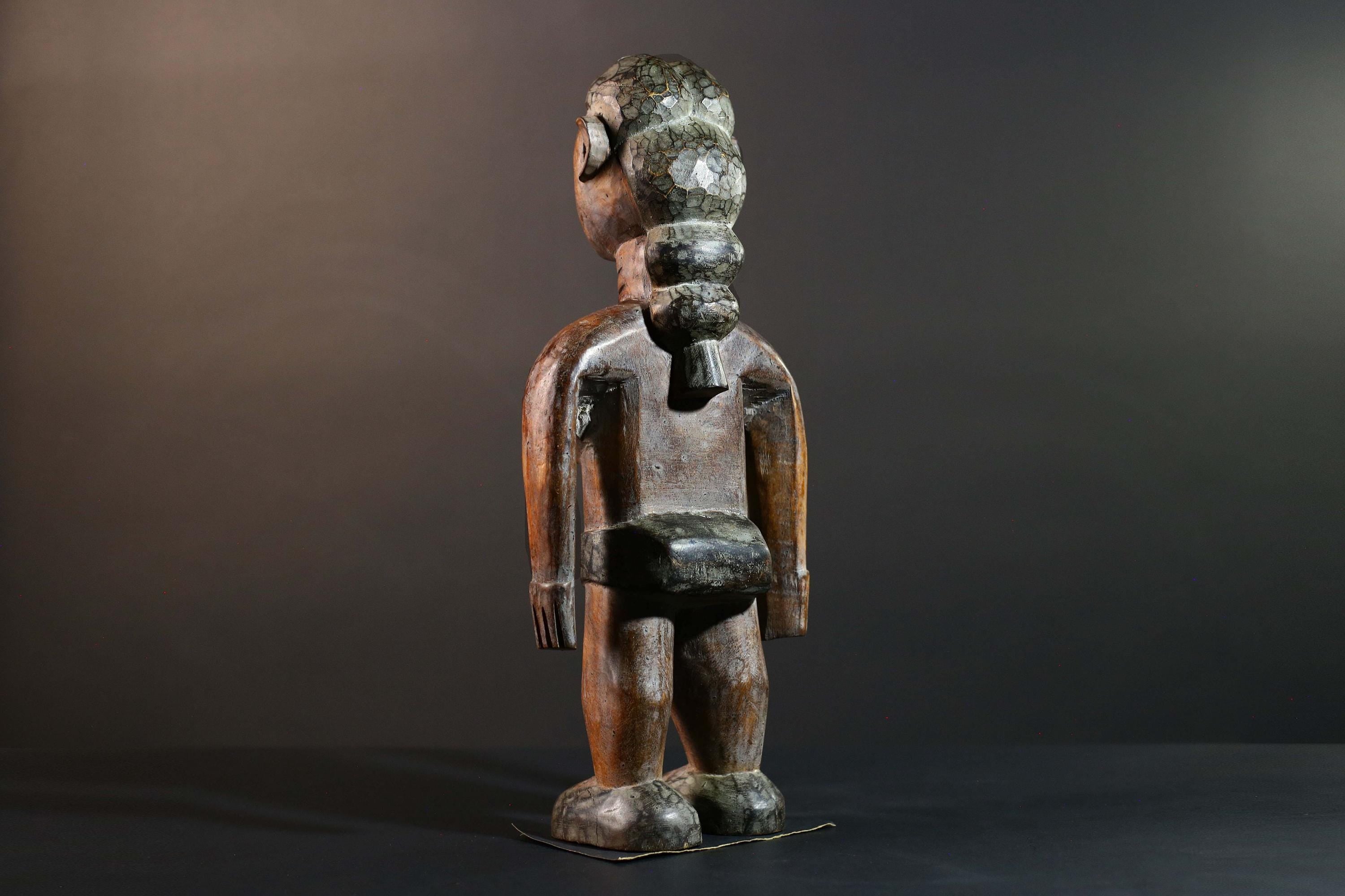 African Tribal Wood Baule Figure Hand Carved Rustic Ethnic Home Decor Sculpture Art Collectible Unique Gift Handcrafted Decor Art-G5720