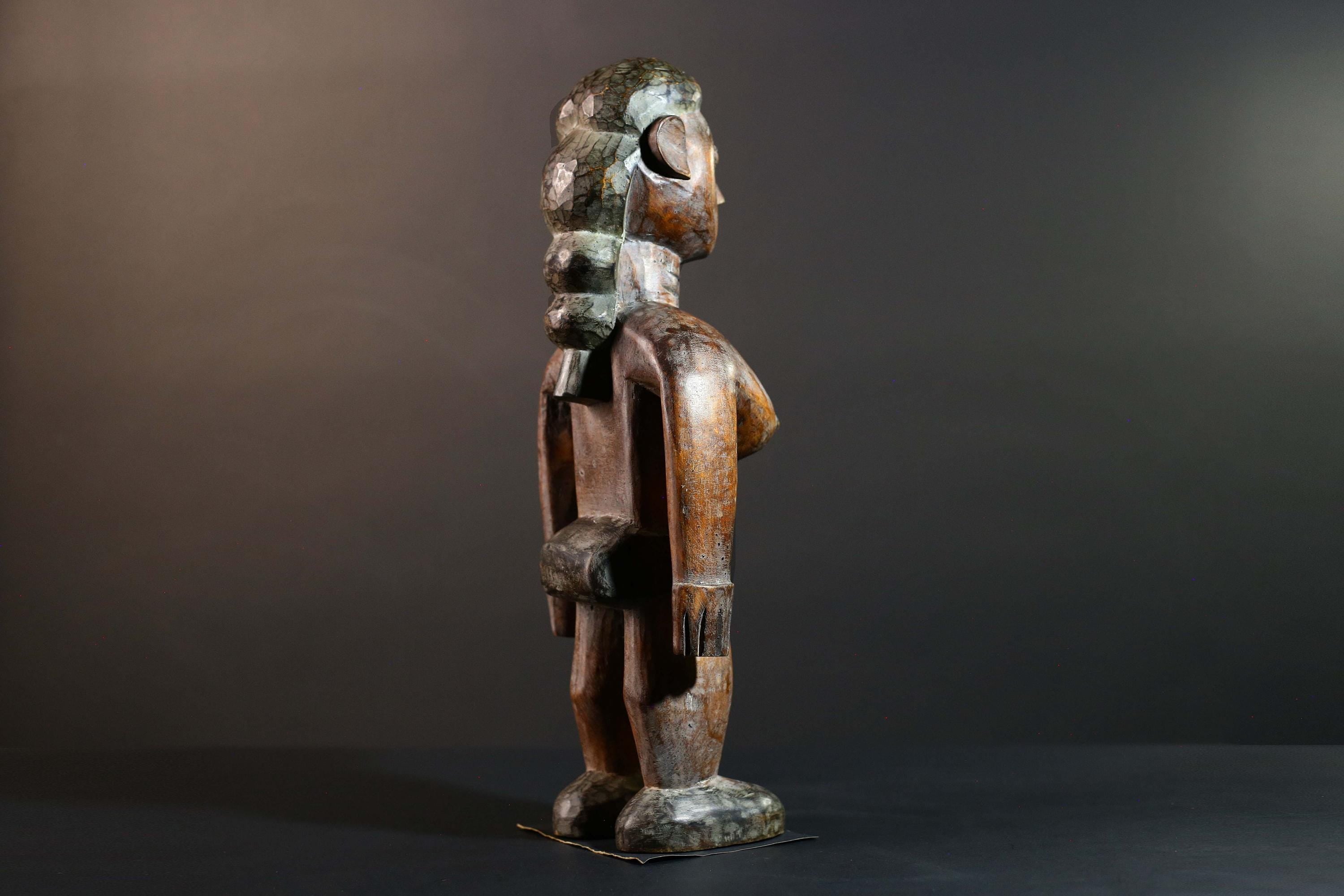 African Tribal Wood Baule Figure Hand Carved Rustic Ethnic Home Decor Sculpture Art Collectible Unique Gift Handcrafted Decor Art-G5720