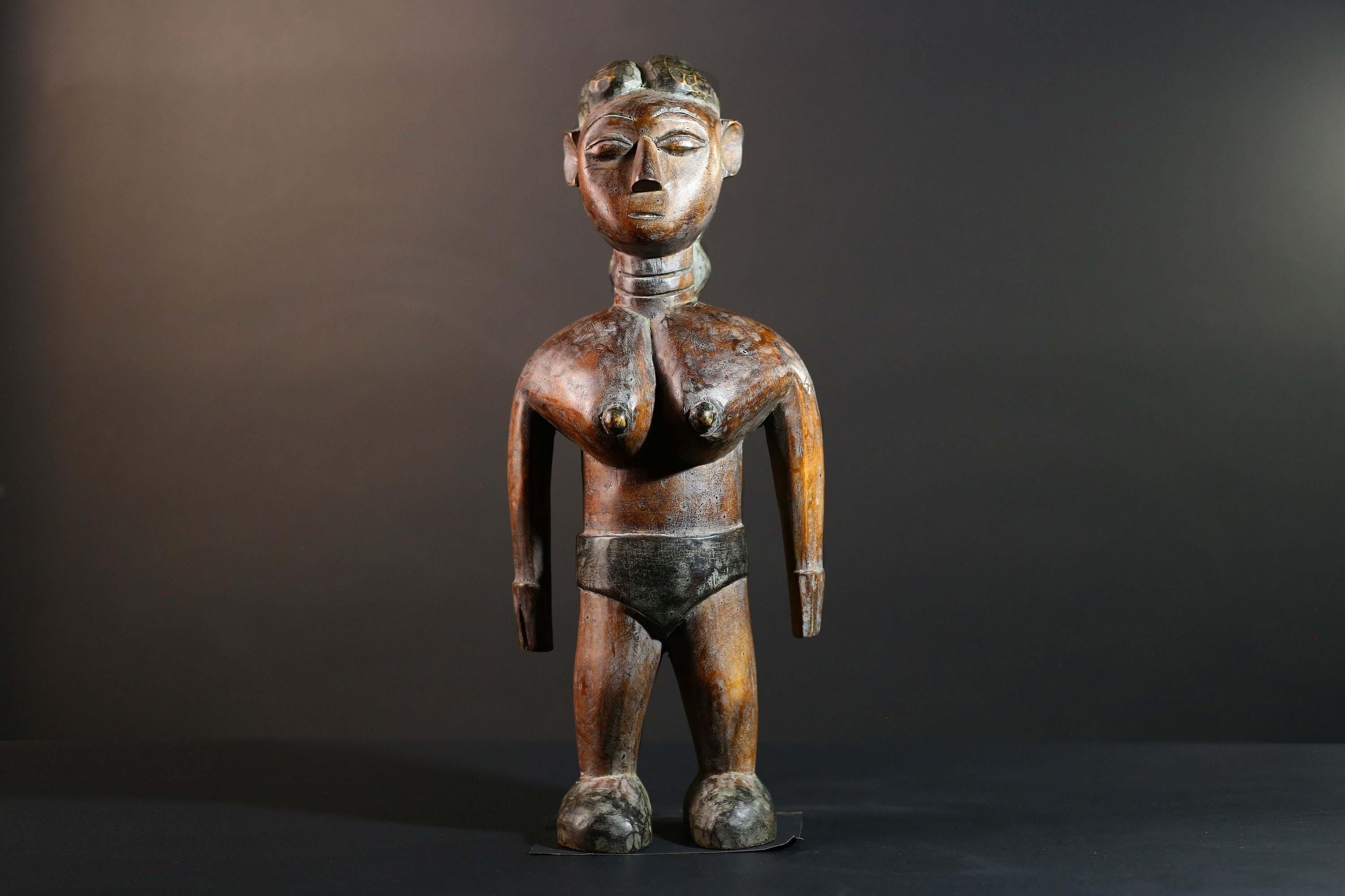 African Tribal Wood Baule Figure Hand Carved Rustic Ethnic Home Decor Sculpture Art Collectible Unique Gift Handcrafted Decor Art-G5720