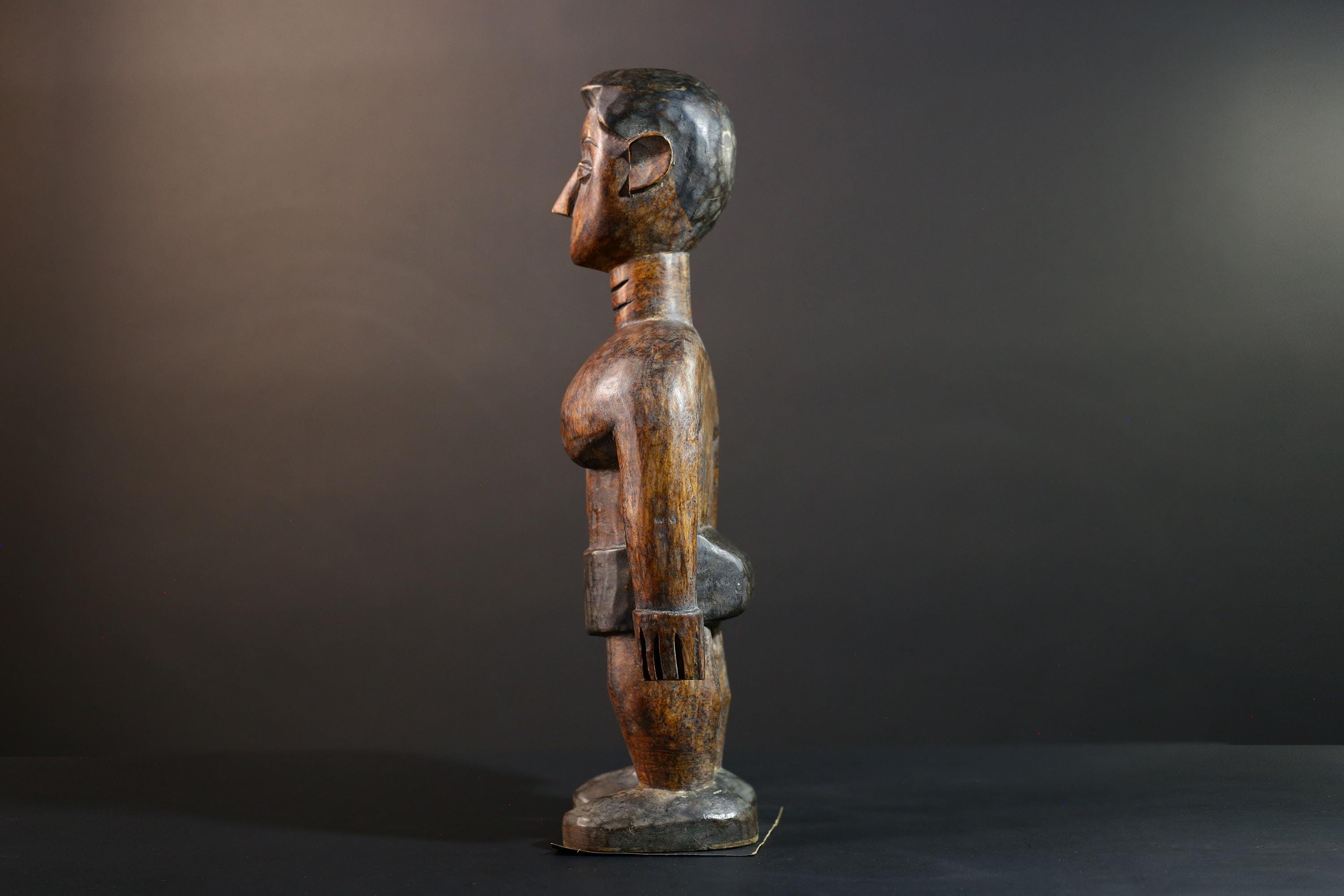 African Tribal Wood Baule Figure Hand Carved Rustic Ethnic Home Decor Sculpture Art Collectible Unique Gift Handcrafted Decor Art-G5721