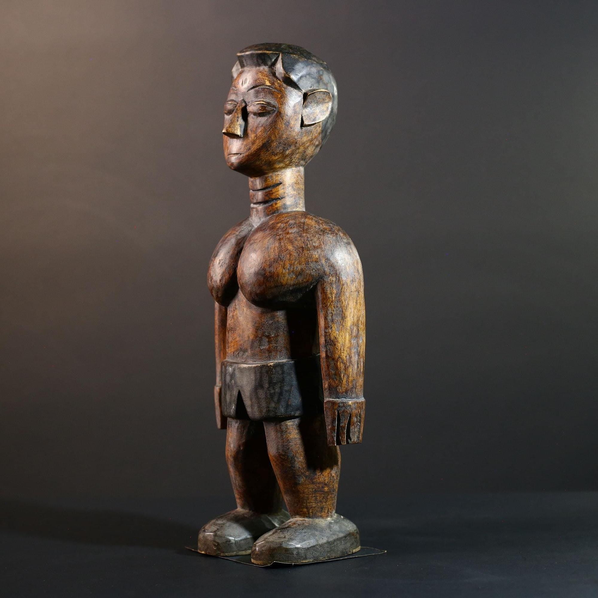 African Tribal Wood Baule Figure Hand Carved Rustic Ethnic Home Decor Sculpture Art Collectible Unique Gift Handcrafted Decor Art-G5721