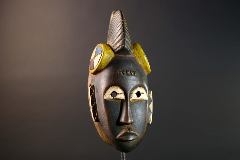African Guro sun mask wooden wall art vintage tribal home decor accent piece handmade sculpture collectible quality piece unique art-G5736