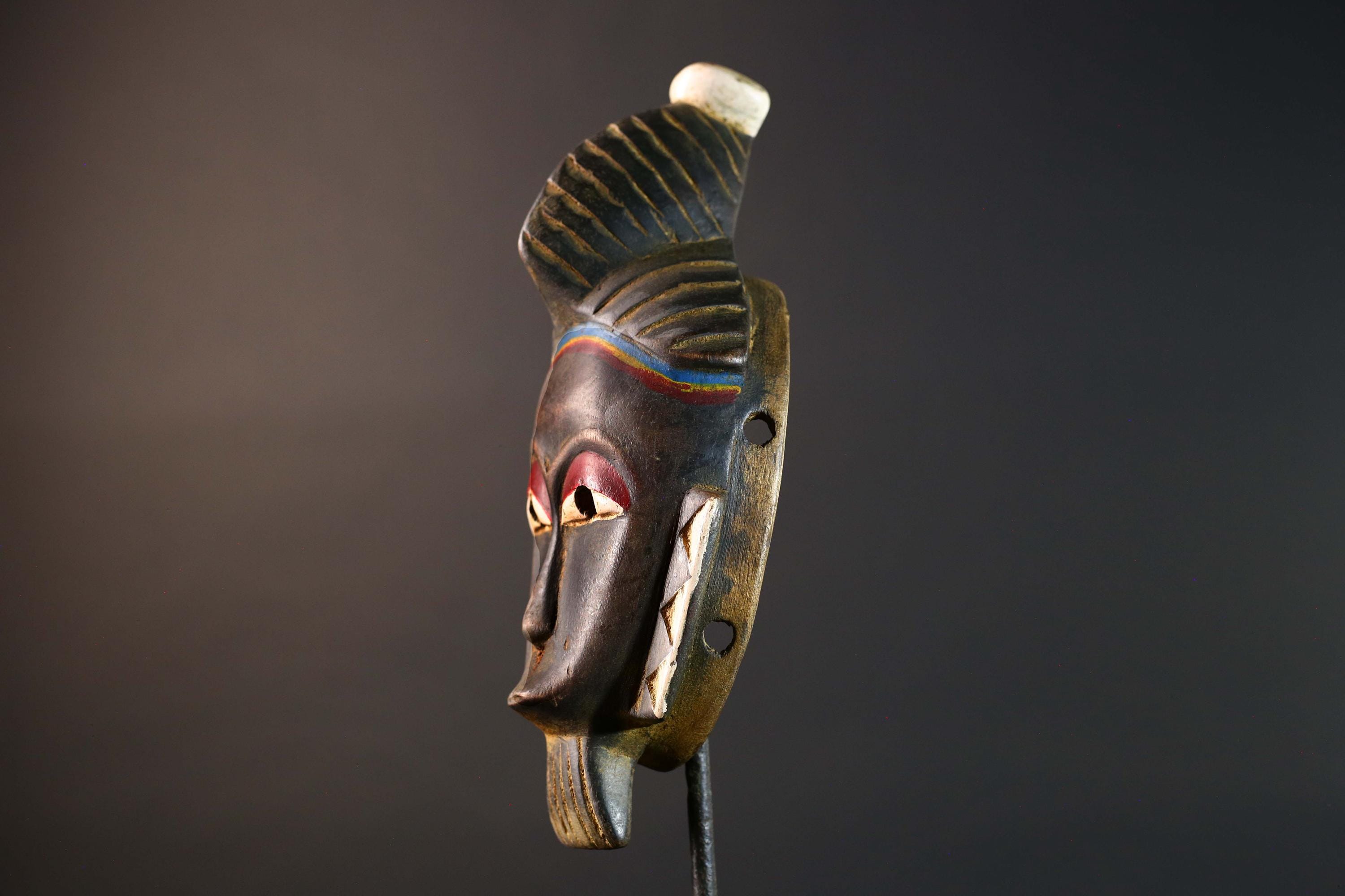 African Guro wooden mask tribal face wall art vintage sculpture home decor gift hand carved cultural display accent ornament rare-G5747