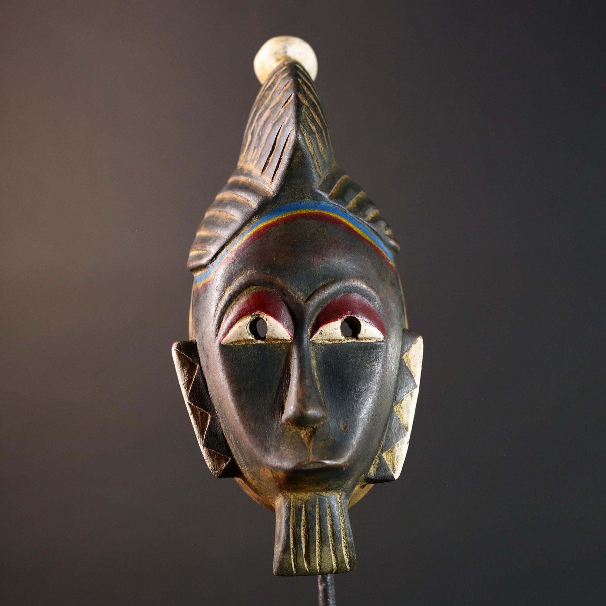 African Guro wooden mask tribal face wall art vintage sculpture home decor gift hand carved cultural display accent ornament rare-G5747