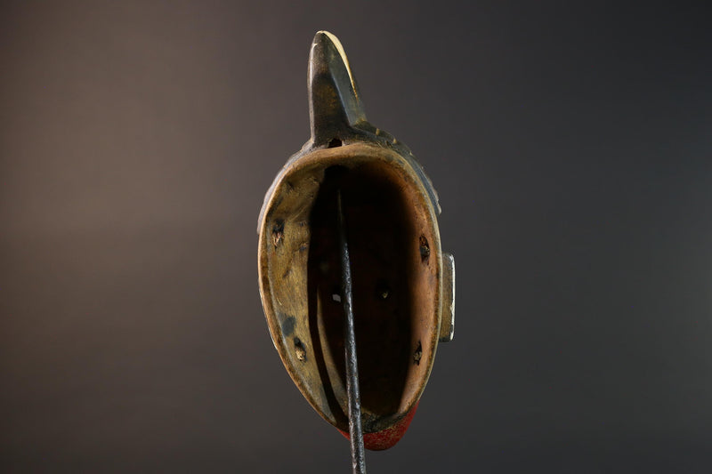 Unique Hand‐Carved African Guro Mask with Horned Crown, Authentic Ivorian Tribal Wood Art, Ethnic Wall Hanging Decor, Gallery Display -G5749