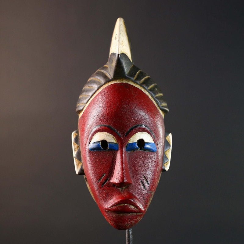 Unique Hand‐Carved African Guro Mask with Horned Crown, Authentic Ivorian Tribal Wood Art, Ethnic Wall Hanging Decor, Gallery Display -G5749