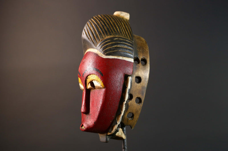African Red Tribal Mask Carved Wood Vintage Home Decor Wall Art Gift Unique Sculpture Handcrafted ArtisanMade Decorative Accent-G5753